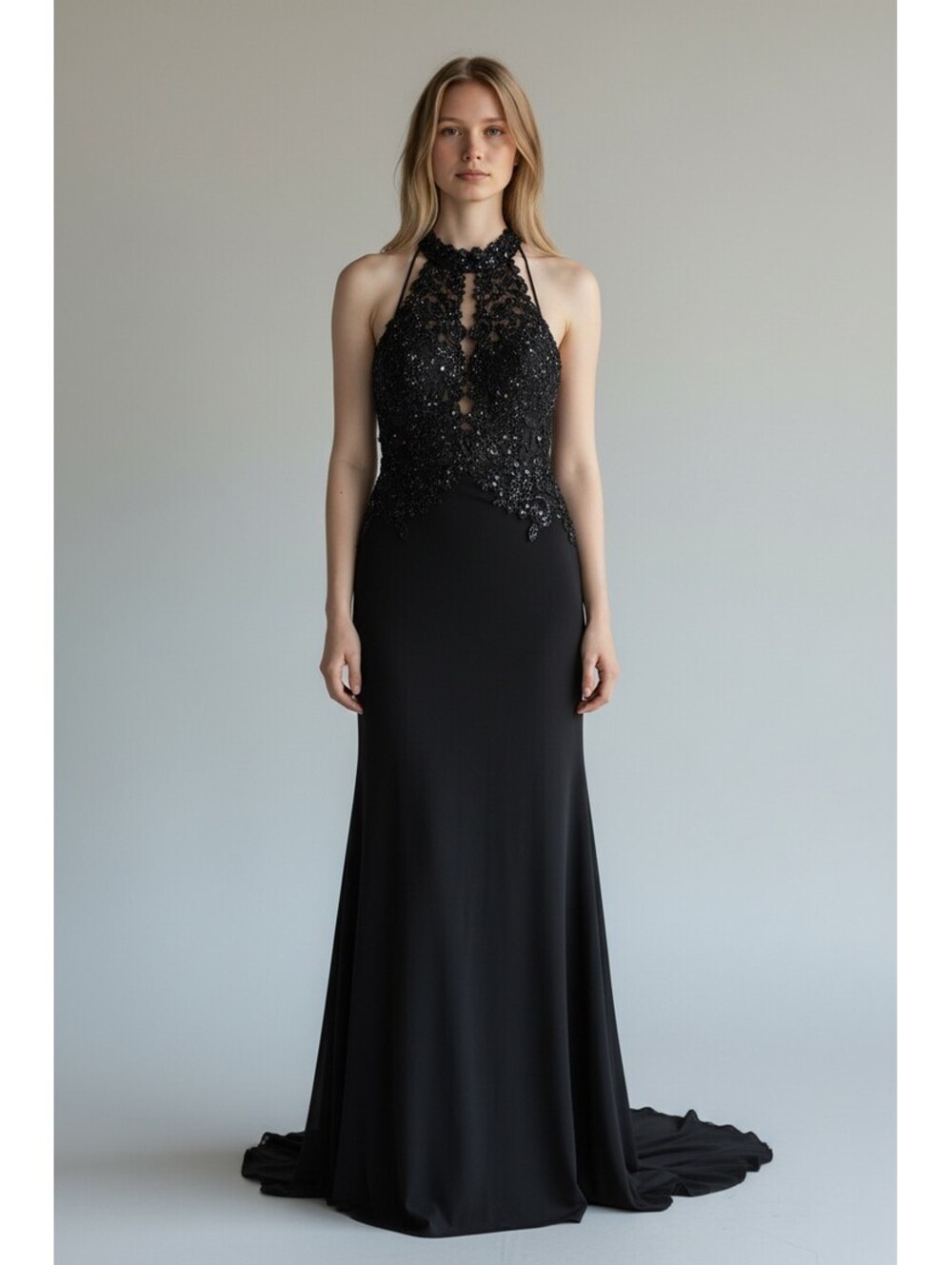 GLS Collective Black Halter Prom Dress Sequined Your Lace Gown Size S